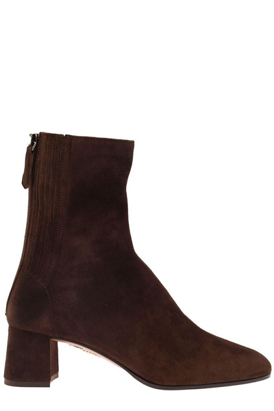 Shop Aquazzura Saint Honore Block Heel Boots In Brown