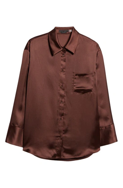 Shop Alice And Olivia Finely Oversize Satin Button-up Shirt In Toffee