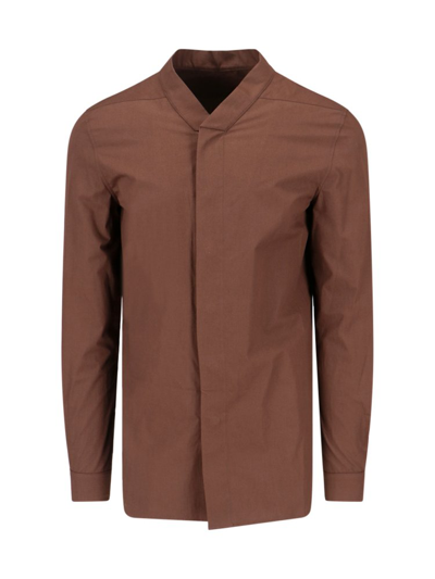 Shop Rick Owens Concealed Snap Long Sleeved Shirt In Brown