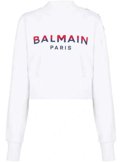Shop Balmain 3-buttons Sweatshirt With Print In White
