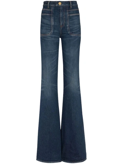 Shop Balmain High-waisted Flared Jeans In Blue