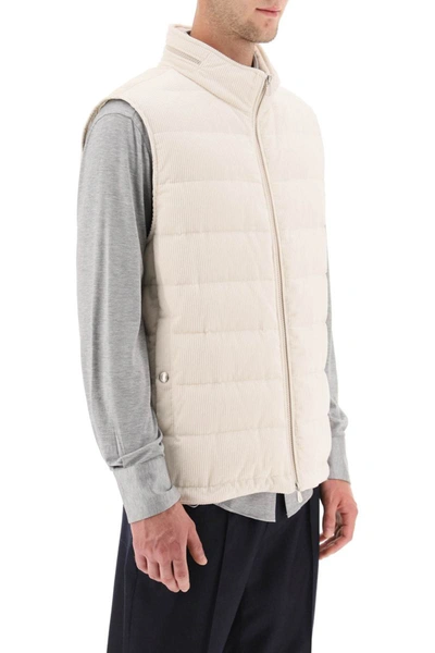 Shop Brunello Cucinelli Corduroy Sleeveless Puffer Vest In White