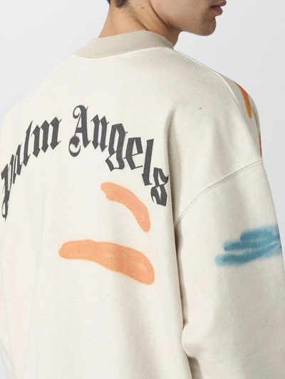 Shop Palm Angels Man Sweatshirt In Bianco