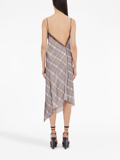 Shop Ferragamo Organza Plaid-check Midi Dress In Brown