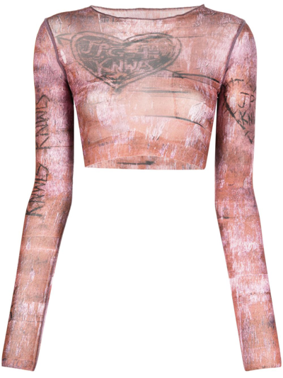 Shop Jean Paul Gaultier X Knwls Graphic-print Cropped Top In Brown