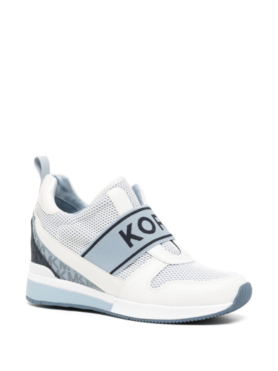 Shop Michael Kors Maven Mixed-media Monogram-pattern Sneakers In White