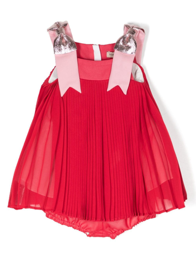 Shop Hucklebones London Pleated Chiffon Trapeze Dress In Red
