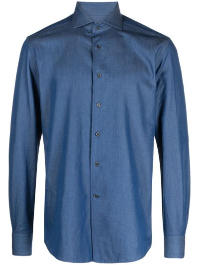 Shop Corneliani Long-sleeved Denim Shirt In Blue
