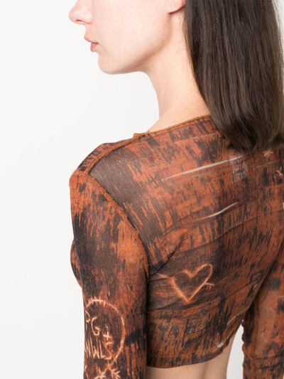 Shop Jean Paul Gaultier X Knwls Graphic-print Cropped Top In Brown