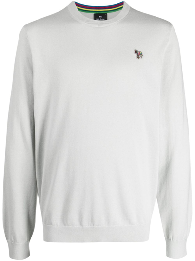 Ps By Paul Smith Zebra-patch Crew-neck Jumper In Grey