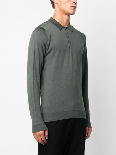 Shop John Smedley Belper Long-sleeve Polo Shirt In Green