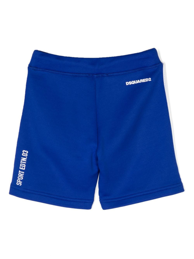 Shop Dsquared2 Logo-print Drawstring Track Shorts In Blue