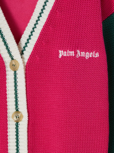 Palm Angels Bear-print Colour-block Cardigan In Pink
