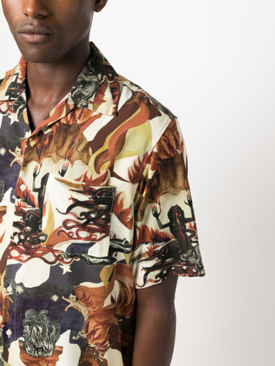 Shop Aries Graphic-print Short-sleeve Shirt In Brown