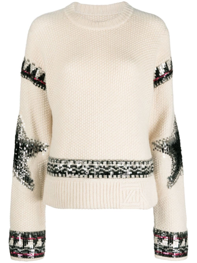 Shop Zadig & Voltaire Sequin-embellished Cashmere Jumper In Neutrals