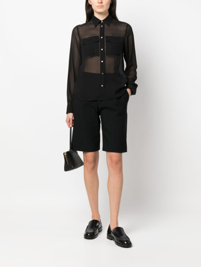 Shop Aspesi Semi-sheer Construction Silk Blouse In Black