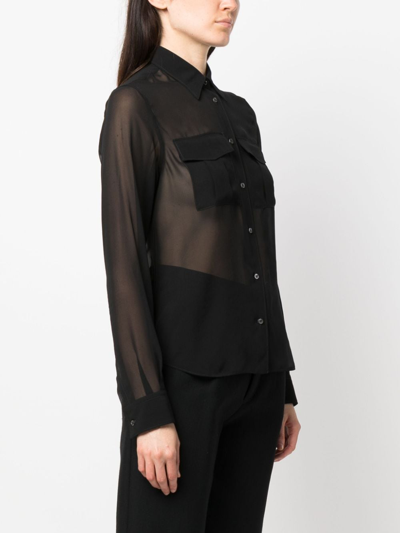 Shop Aspesi Semi-sheer Construction Silk Blouse In Black