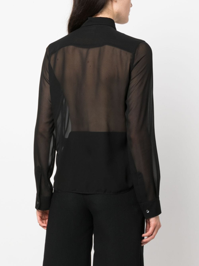 Shop Aspesi Semi-sheer Construction Silk Blouse In Black