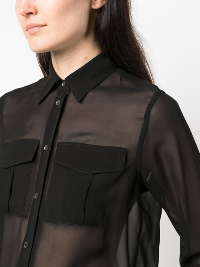 Shop Aspesi Semi-sheer Construction Silk Blouse In Black