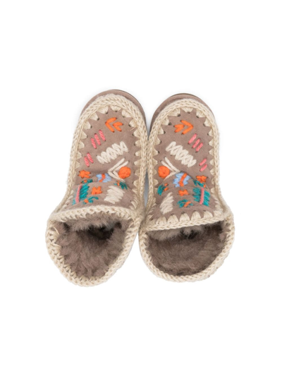 Shop Mou Eskimo Embroidered Boots In Grey