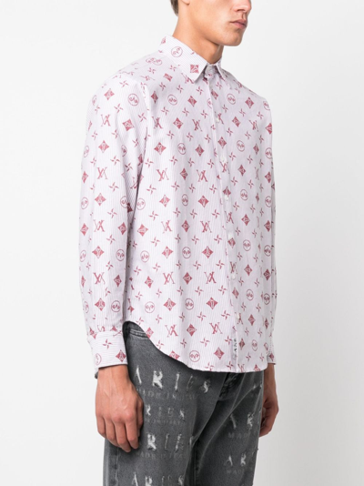 Shop Aries Monogram-pattern Striped Cotton Shirt In White