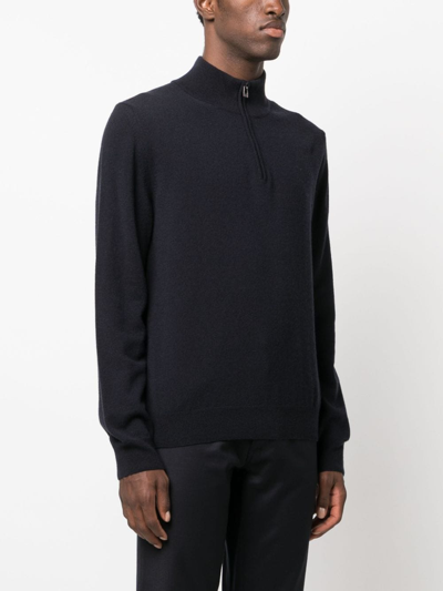 Shop Corneliani Ribbed-trim Half-zip Jumper In Blue