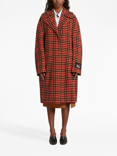 Shop Marni Wavy Check Wool Coat In Orange