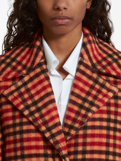 Shop Marni Wavy Check Wool Coat In Orange