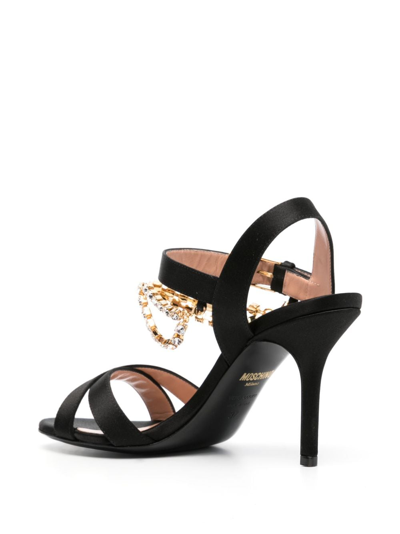 Shop Moschino Rhinestone-embellished 100mm Leather Sandals In Black