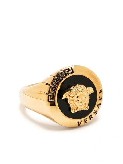 Shop Versace Medusa-plaque Ring In Oro E Nero