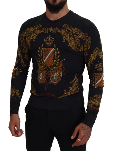 Shop Dolce & Gabbana Gray Silk Baroque Medal Motive Men's Sweater