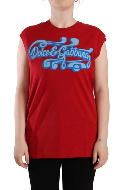 Shop Dolce & Gabbana Red Cotton Sleeveless Crewneck T-shirt Tank Women's Top