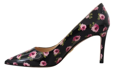 Shop Prada Black Leather Floral Heels Stilettos Women's Pumps