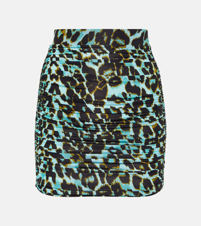 Shop Alex Perry Kiran Ruched Leopard-print Miniskirt In Multicoloured