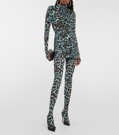 Shop Alex Perry Kiran Ruched Leopard-print Miniskirt In Multicoloured