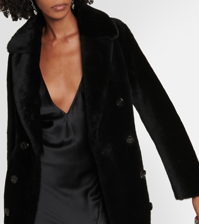 Shop Blancha Double-breasted Shearling Coat In Black