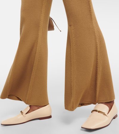 Shop Joseph Wool-blend Knit Flared Pants In Brown