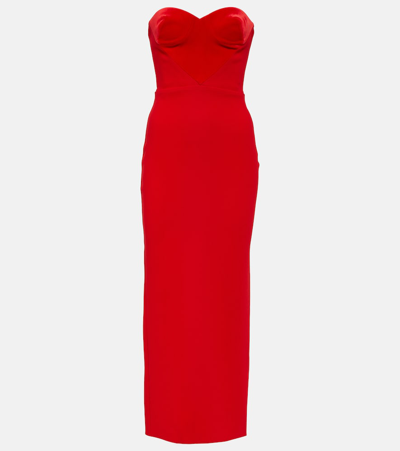 Shop Alex Perry Charlton Strapless Crêpe Midi Dress In Red
