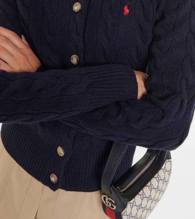 Shop Polo Ralph Lauren Cable-knit Wool And Cashmere Cardigan In Blue