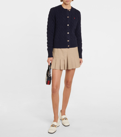 Shop Polo Ralph Lauren Cable-knit Wool And Cashmere Cardigan In Blue