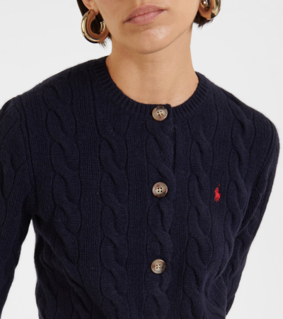 Shop Polo Ralph Lauren Cable-knit Wool And Cashmere Cardigan In Blue