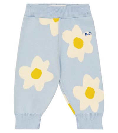 Shop Bobo Choses Baby Floral Intarsia Cotton Pants In Blue