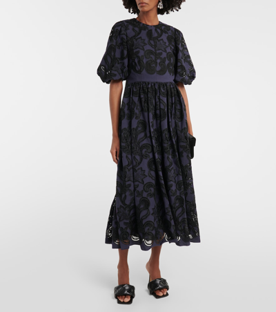 Erdem Open-back Pleated Broderie Anglaise Voile Midi Dress In Multicoloured