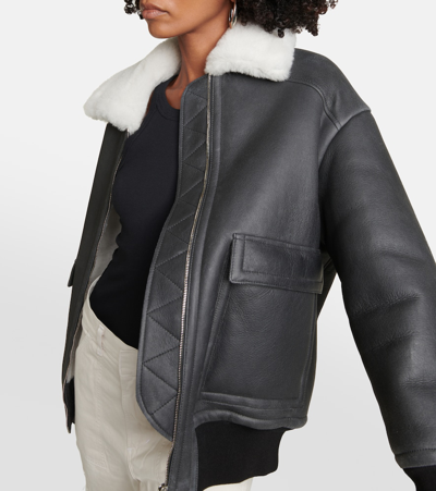Shop Blancha Shearling-lined Leather Bomber Jacket In Black