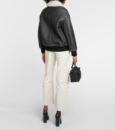 Shop Blancha Shearling-lined Leather Bomber Jacket In Black