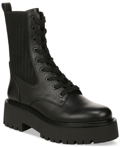 Shop Sam Edelman Women's Evina Lace-up Knit Combat Boots In Black Leather