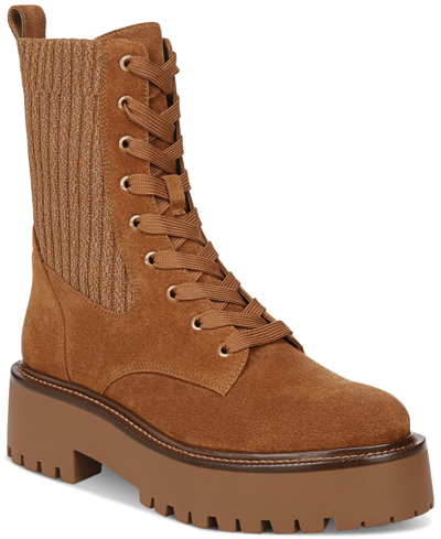 Shop Sam Edelman Women's Evina Lace-up Knit Combat Boots In Frontier Brown Suede