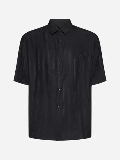 Shop Saint Laurent Cassandre Ysl Pinstriped Silk Shirt In Black