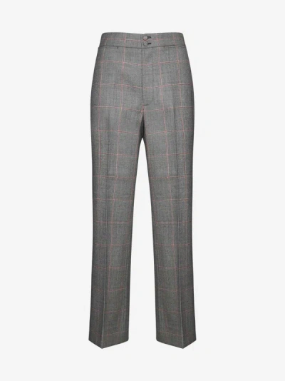 Shop Gucci Check Wool Trousers In Grey,red