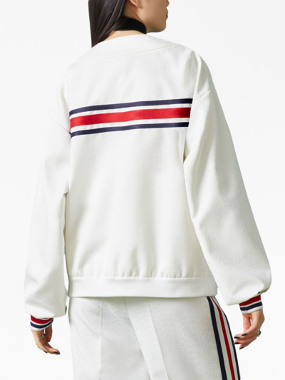 Shop Gucci Web-striped V-neck Cardigan In White